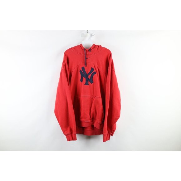 Vintage Nike XL Faded Travis Scott Center Swoosh New York Yankees Hoodie Red